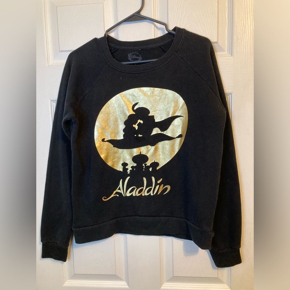 Disney Aladdin Sweatshirt Gold Silhouette Black Crewneck Women's Size S